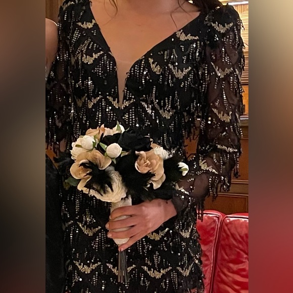 Black Formal Dress with gold fringes! Original price $470 selling for $247!